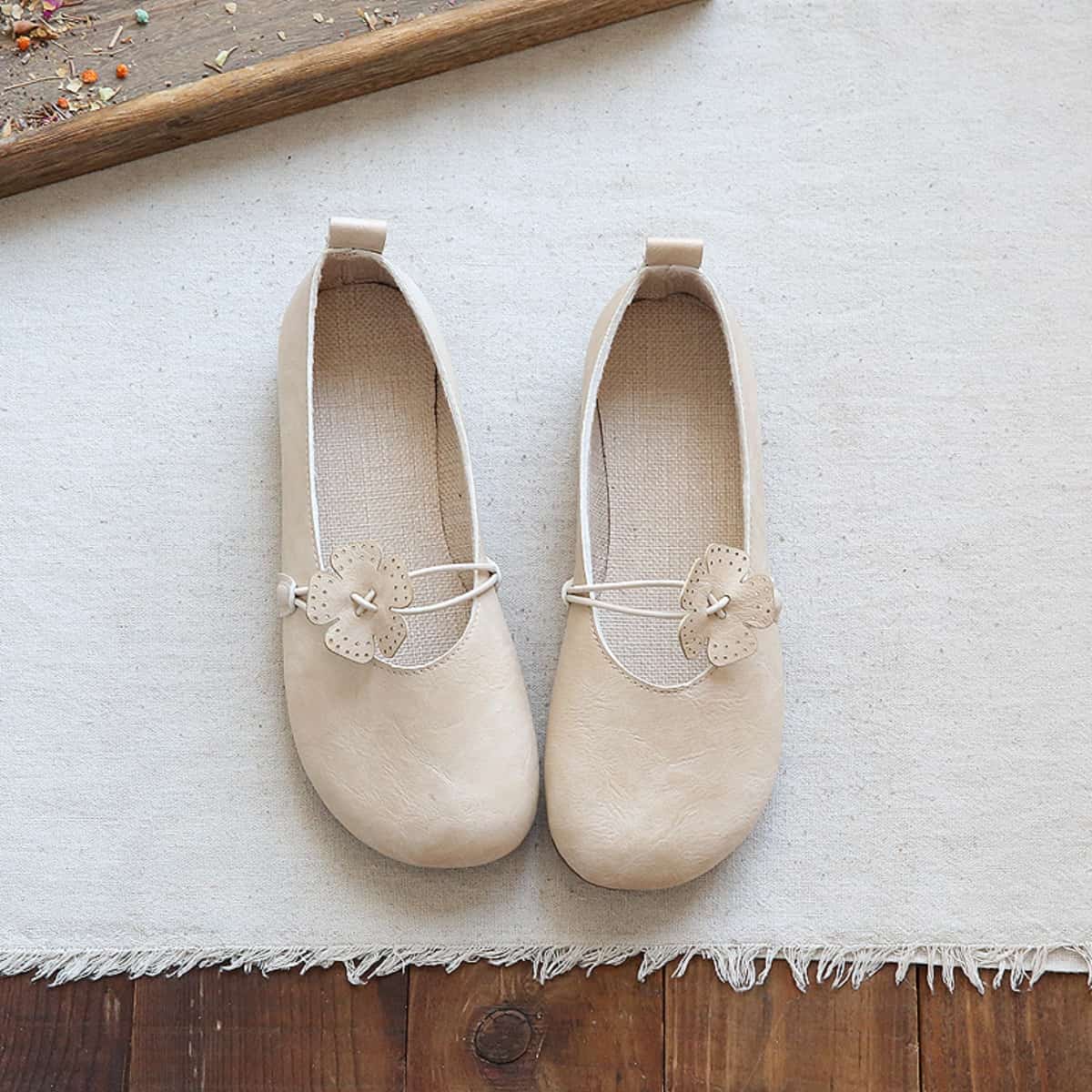 Petal bag head flat shoes cotton and linen handmade comfortable soft sole one foot shallow mouth single shoes