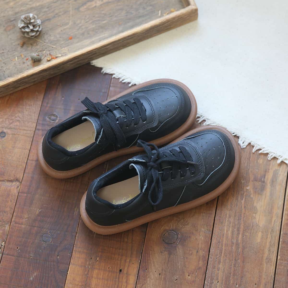 Leather round head lace-up small leather shoes summer soft-soled breathable shoes single shoes little white shoes