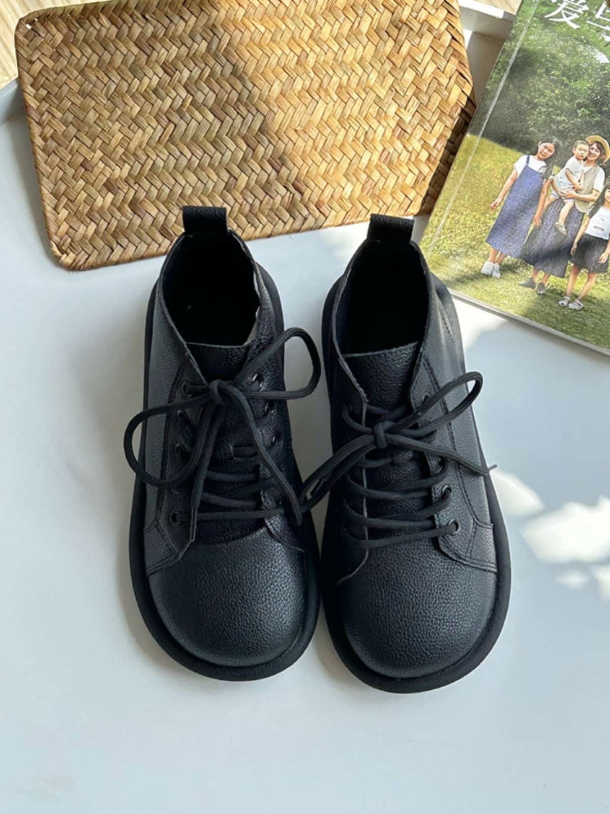 Round head lace-up flat boots New comfortable soft-soled low-heeled short boots