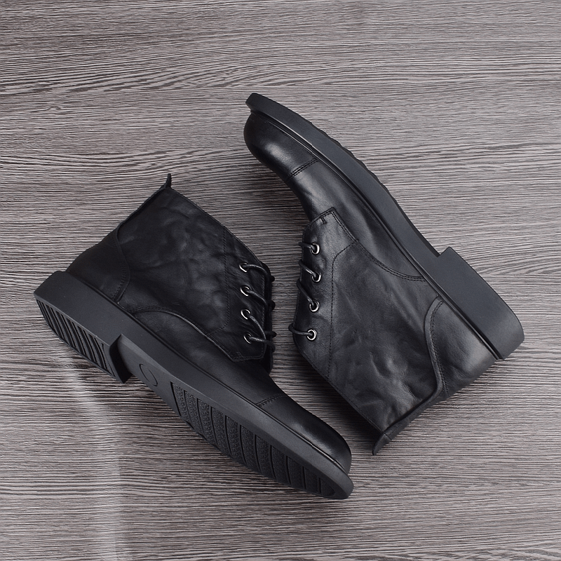 First layer cowhide Martin boots men's genuine leather autumn mid-top high-top leather shoes lace-up short boots black leather boots