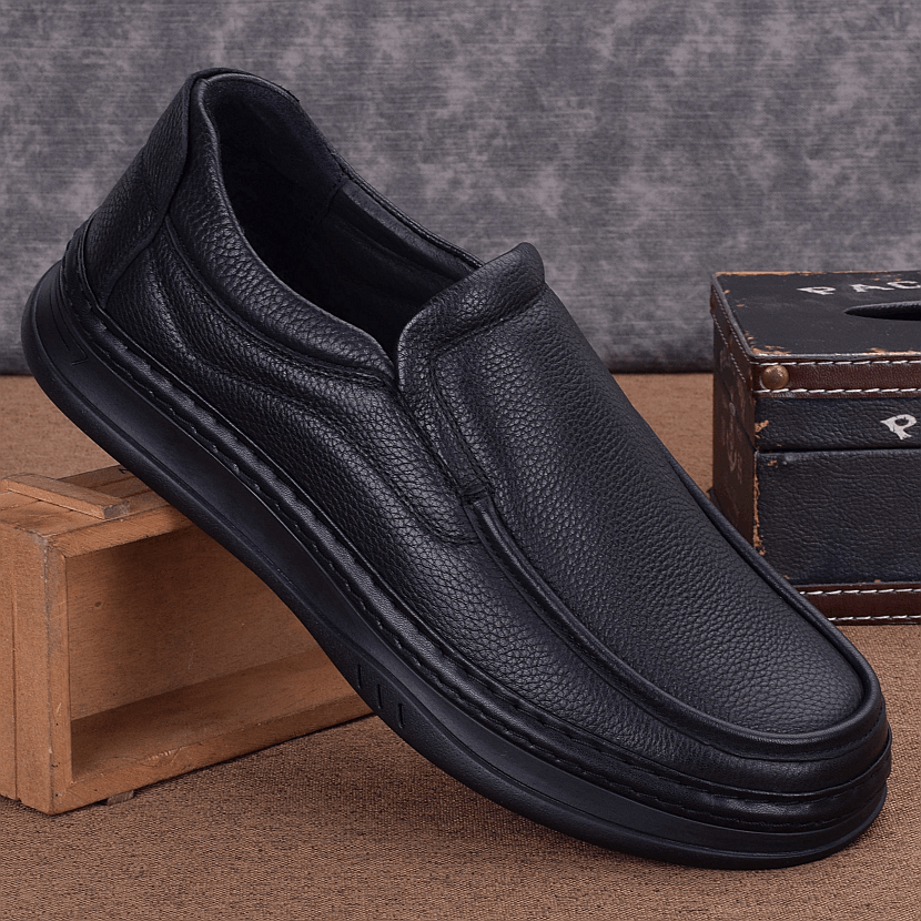 Leather men's leather shoes men's cowhide shoes business casual shoes round head foot cover soft sole thick sole wear-resistant one-pedal men's s