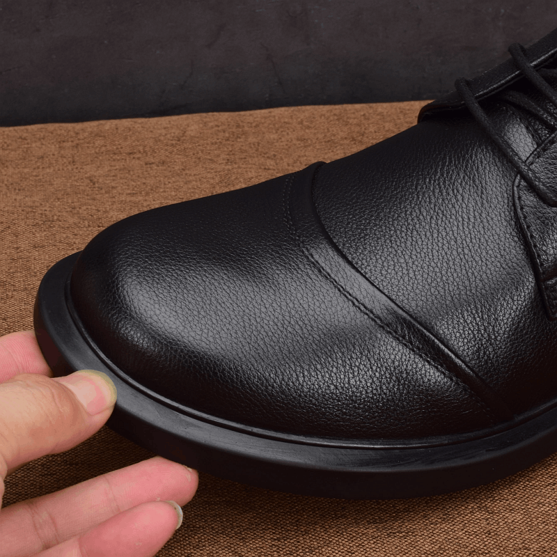 Business casual shoes wide feet thick soles round head breathable men's leather shoes leather lace-up first layer cowhide three-joint men's shoes