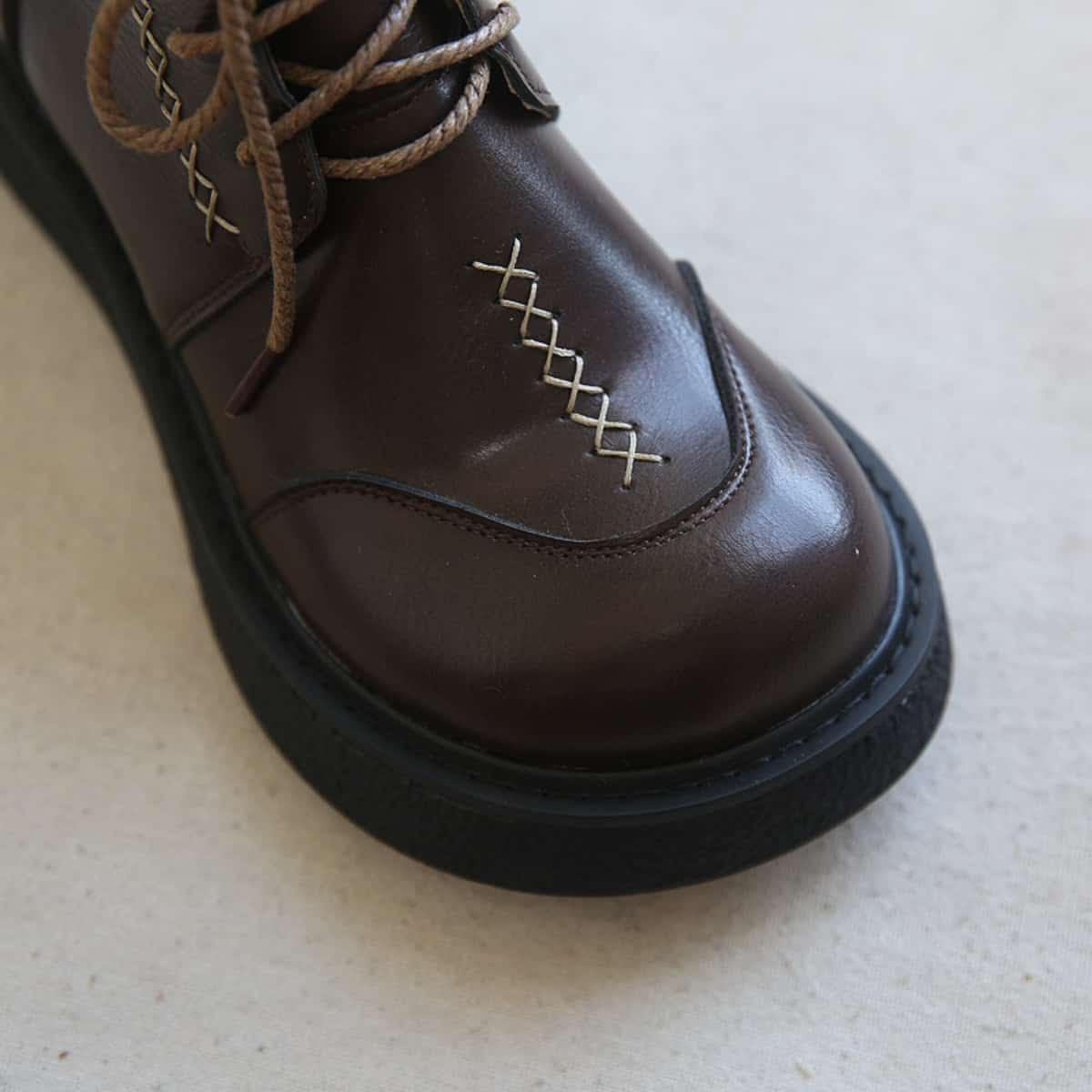 Round head lace-up thick-soled big-head shoes British style versatile heightening knight short Martin boots women