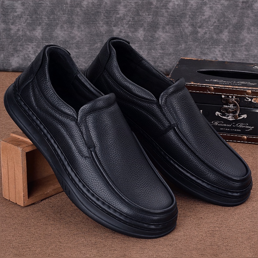 Leather men's leather shoes men's cowhide shoes business casual shoes round head foot cover soft sole thick sole wear-resistant one-pedal men's s