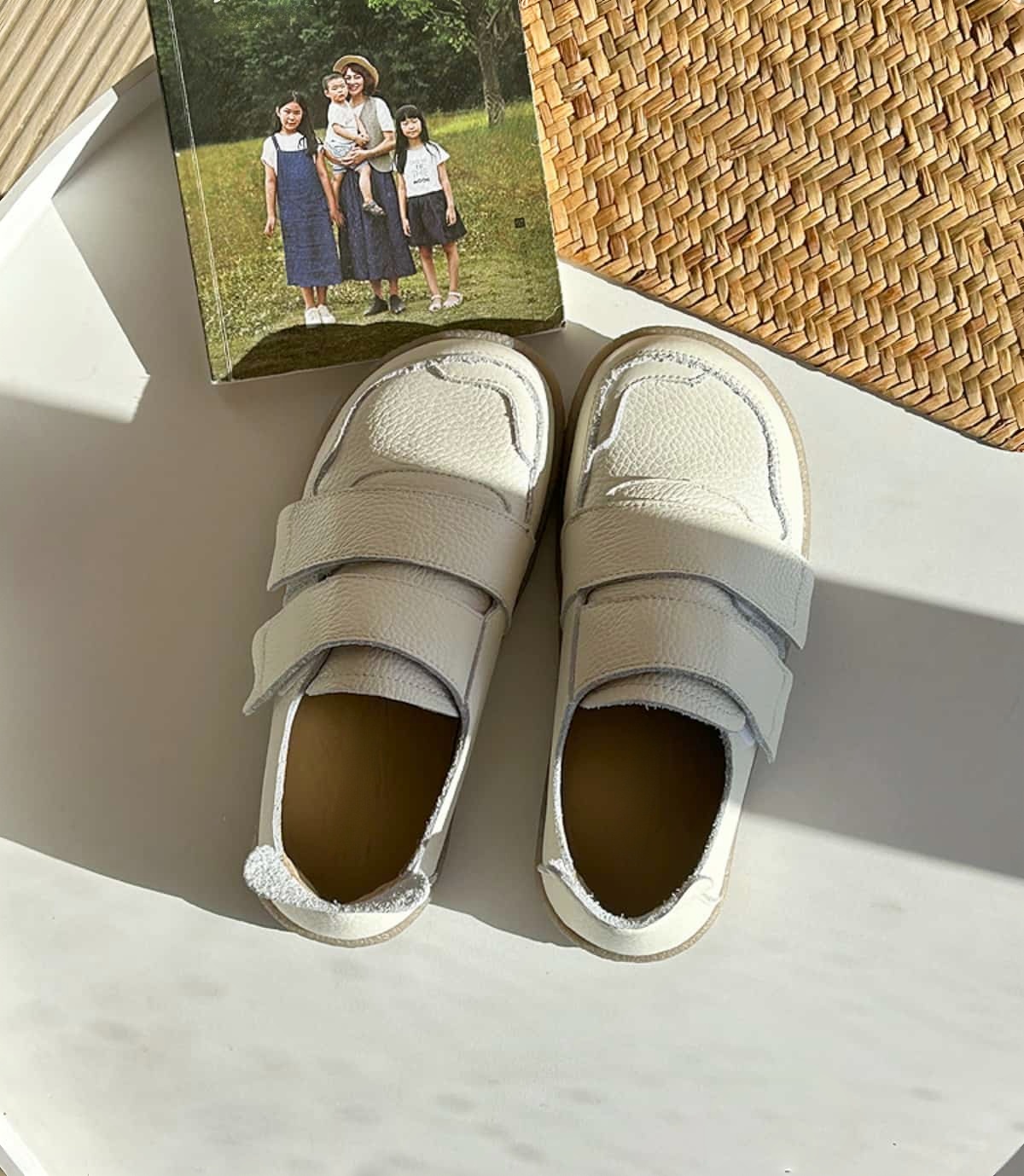 Leather Round Head Flat Shoes Velcro Soft Sole Versatile Little White Shoes