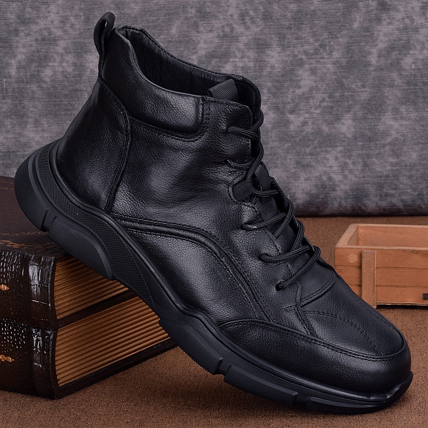 High-top leather shoes men's business leather winter velvet warm cotton shoes non-slip men's casual sports shoes
