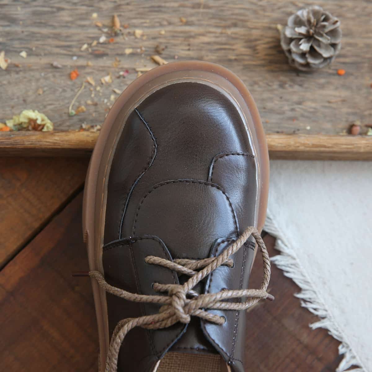 Round head lace-up platform big head shoes college comfortable black small leather shoes single shoes women