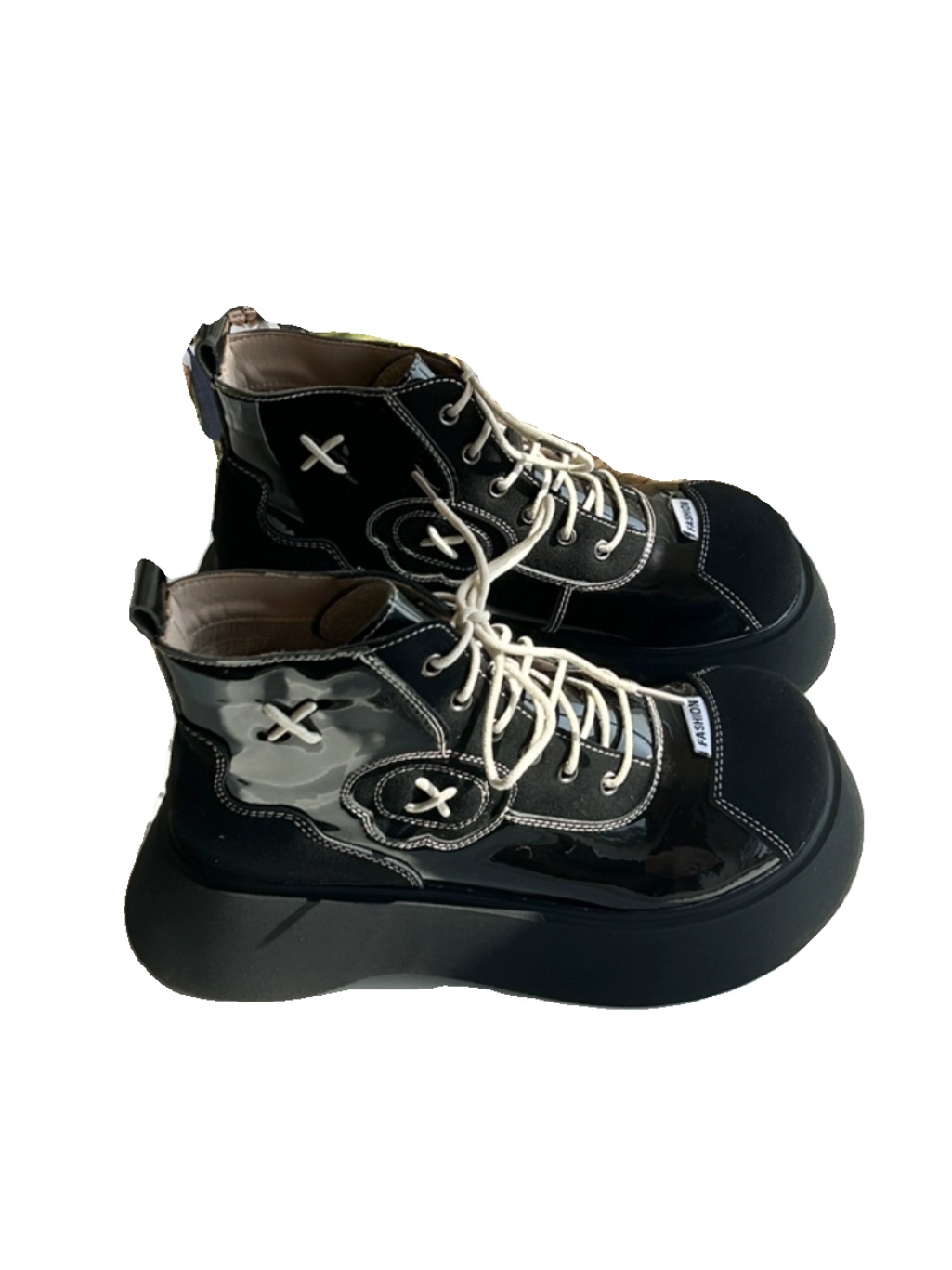 Round head lace-up thick-soled Martin boots autumn and winter black handsome trendy cool locomotive boots short boots women