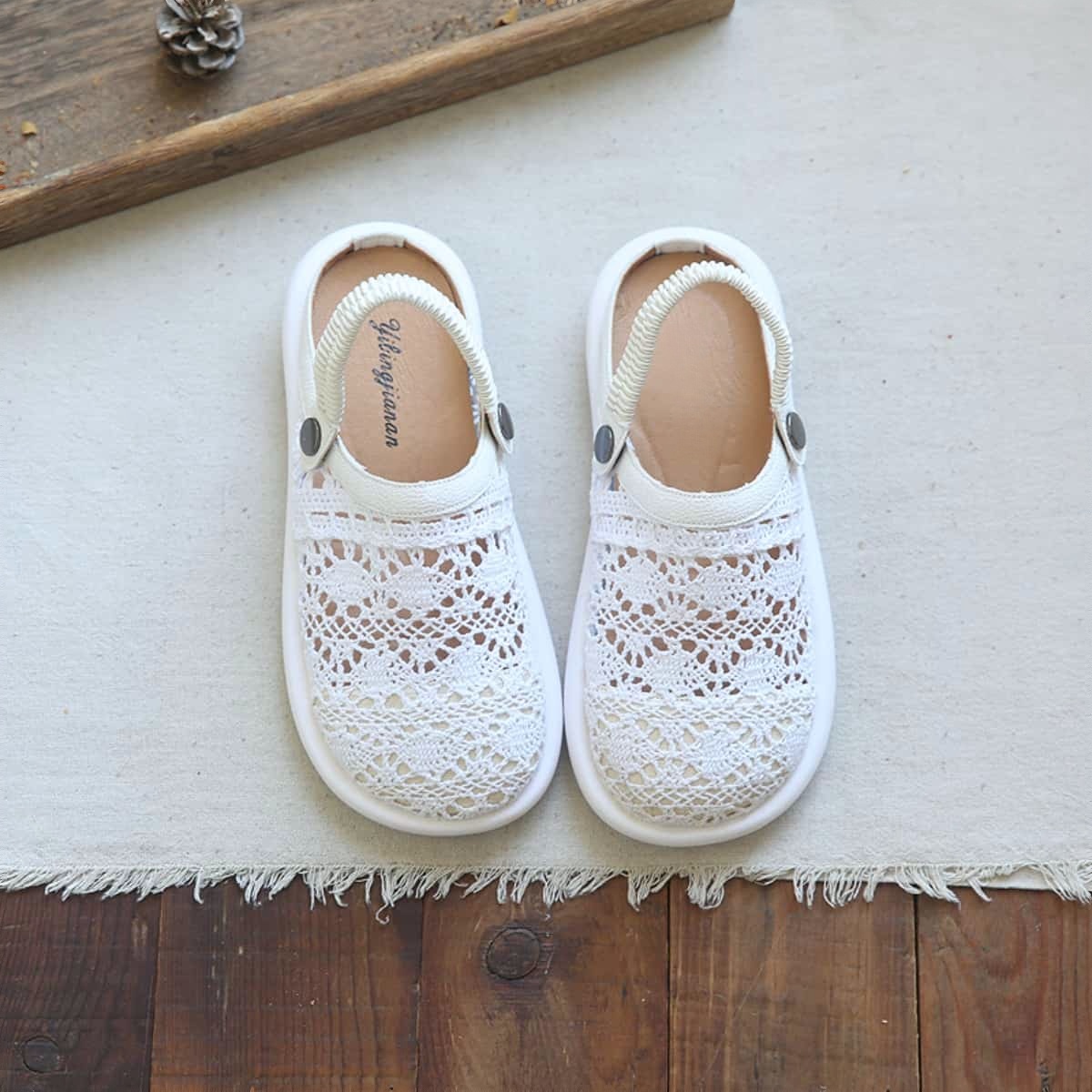 Hollow round head flat bottom big head shoes summer soft bottom fisherman net shoes cool slippers women