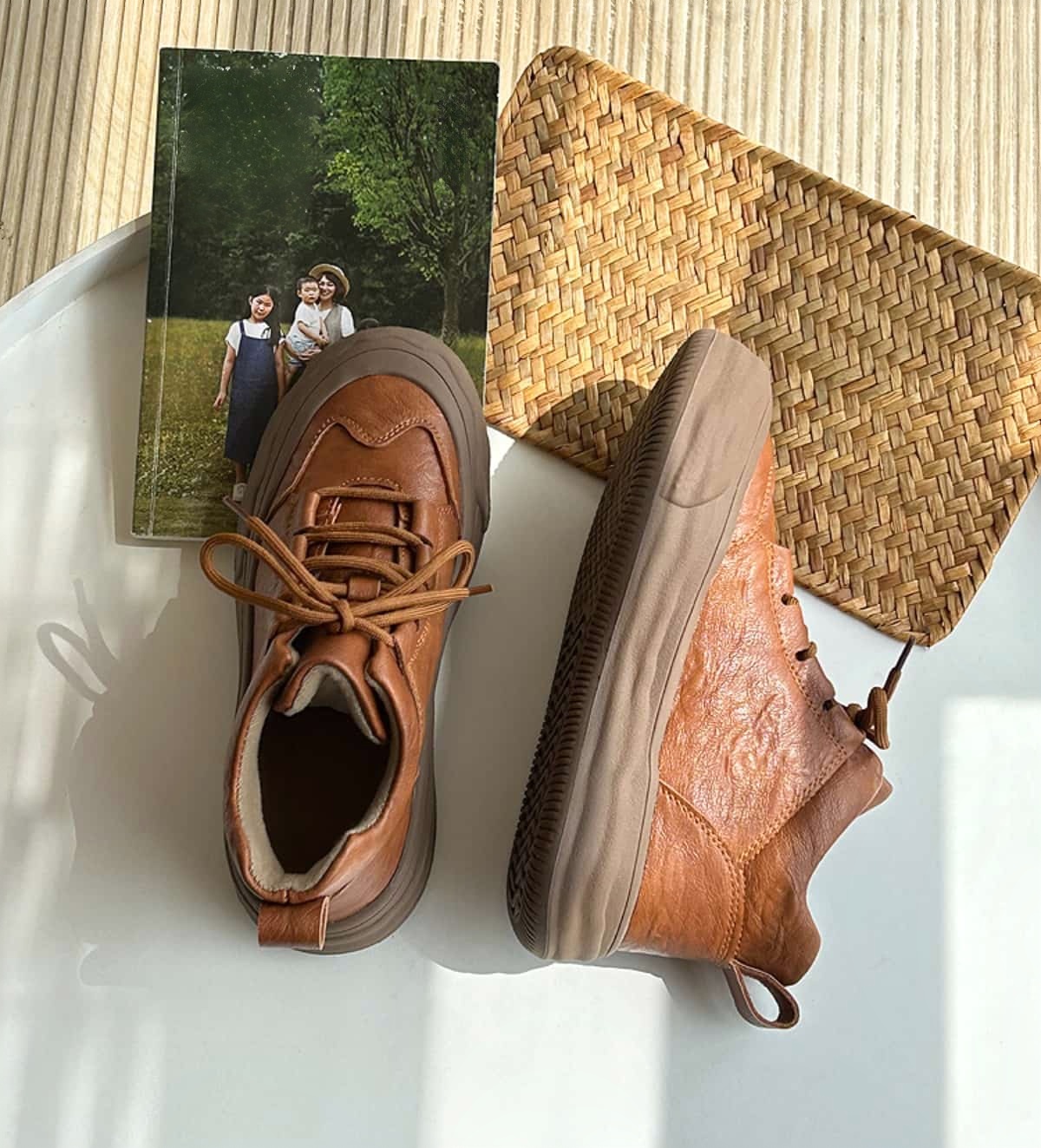 Round head lace-up platform shoes new personality versatile high-top small leather shoes women