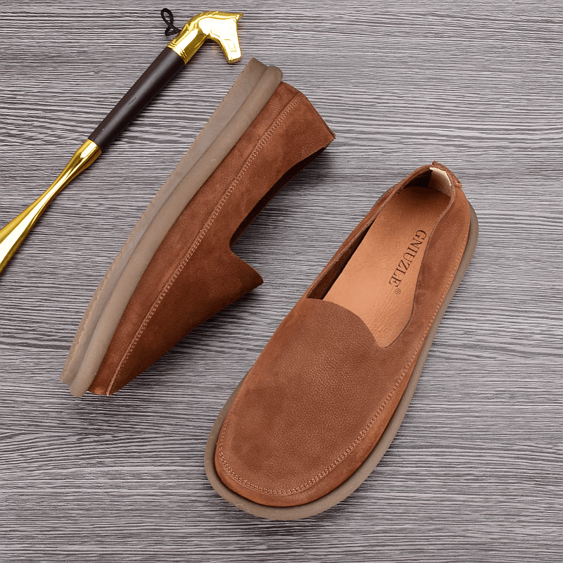 Summer breathable Doudou shoes men's leather soft-soled casual single-layer leather shoes wide feet round head one pedal driving shoes