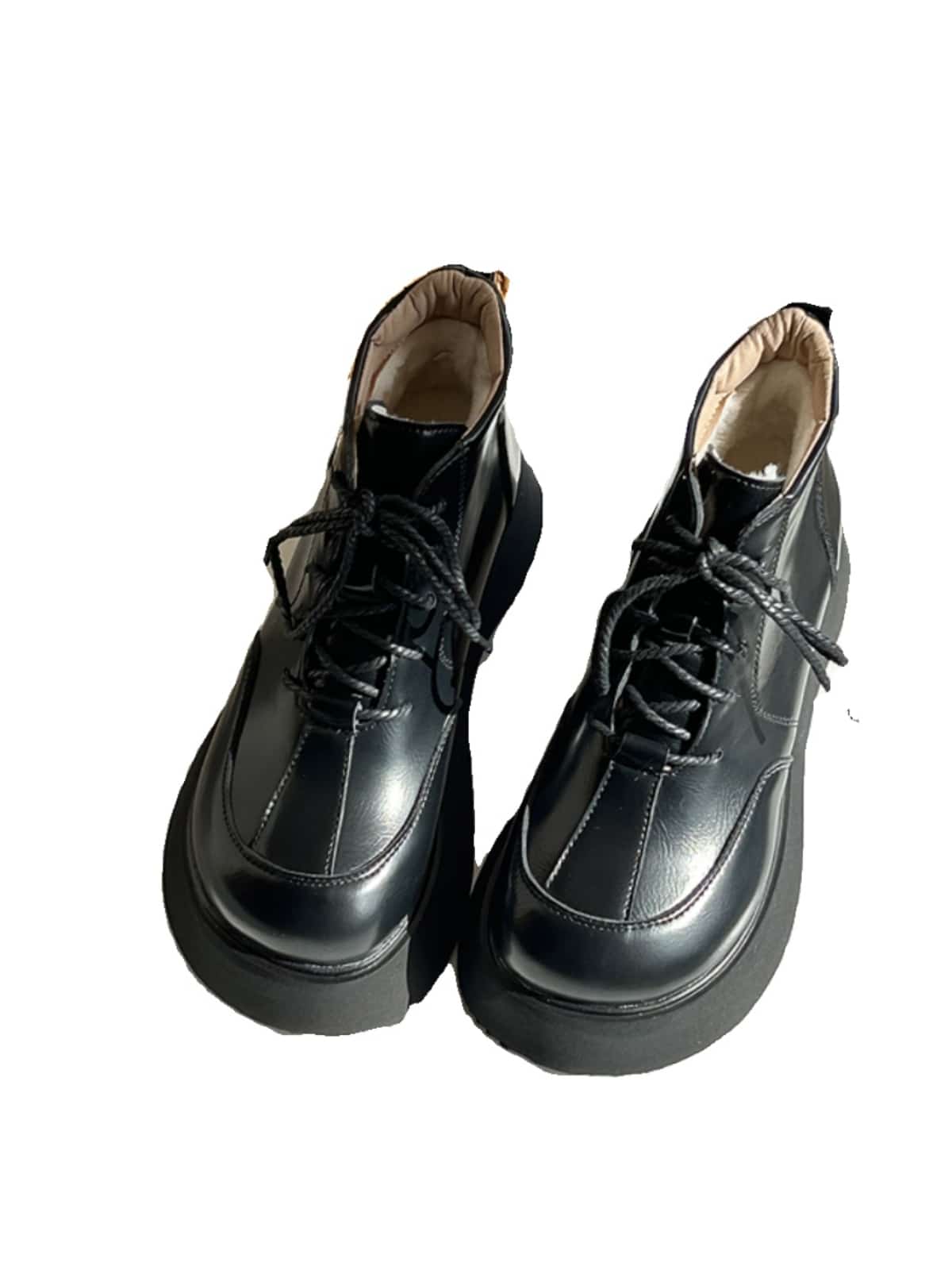 Round head strappy thick-soled Martin boots winter black versatile muffin bottom short boots