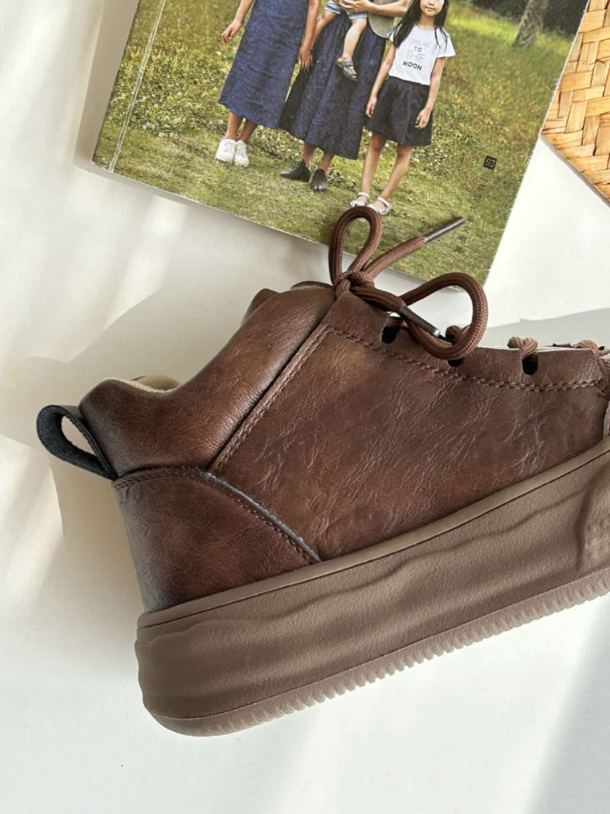 Round head lace-up platform shoes new personality versatile high-top small leather shoes women