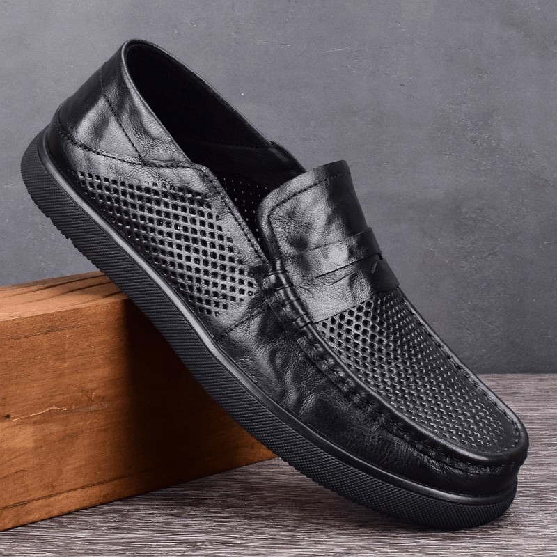 Men's shoes first layer cowhide summer hollow leather shoes men's breathable leather soft sole British punched hole shoes