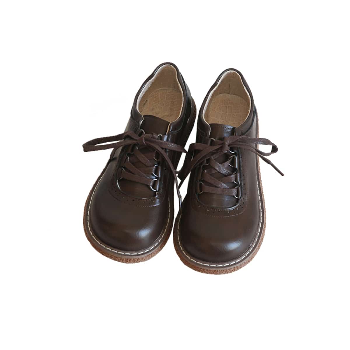 Round head lace-up thick-soled big head shoes Academy style versatile small leather shoes single shoes women