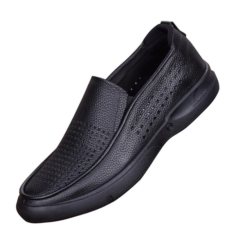Summer breathable men's hole shoes genuine leather hollow leather shoes business soft sole lightweight large size shoes 4546