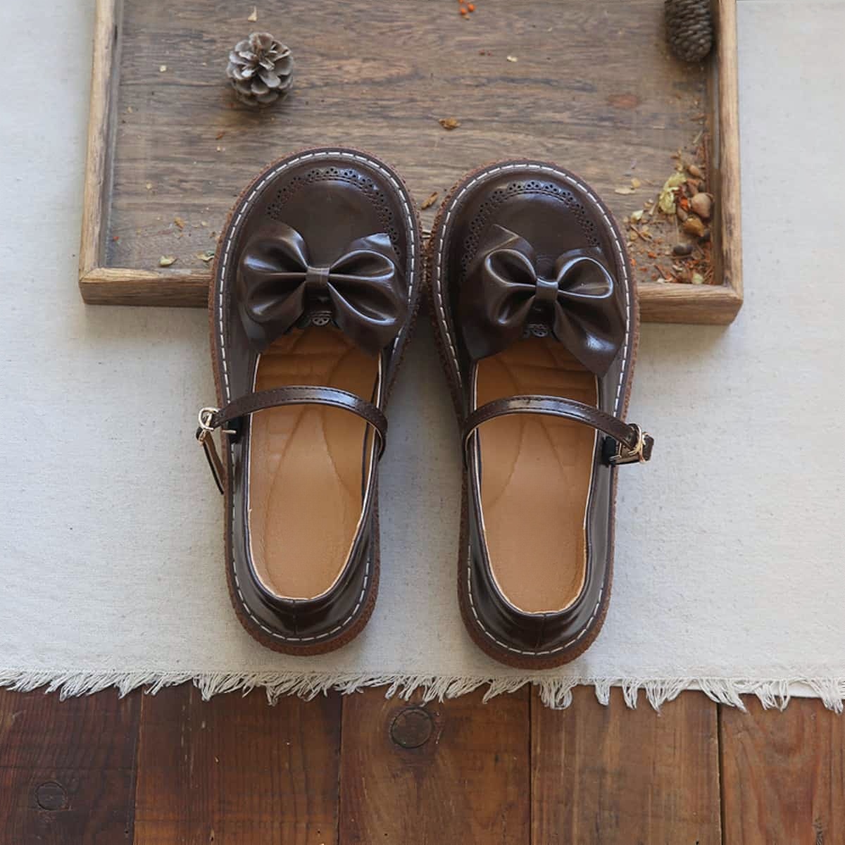 Round head platform big head shoes bow word belt versatile Mary Jane shoes sandals women