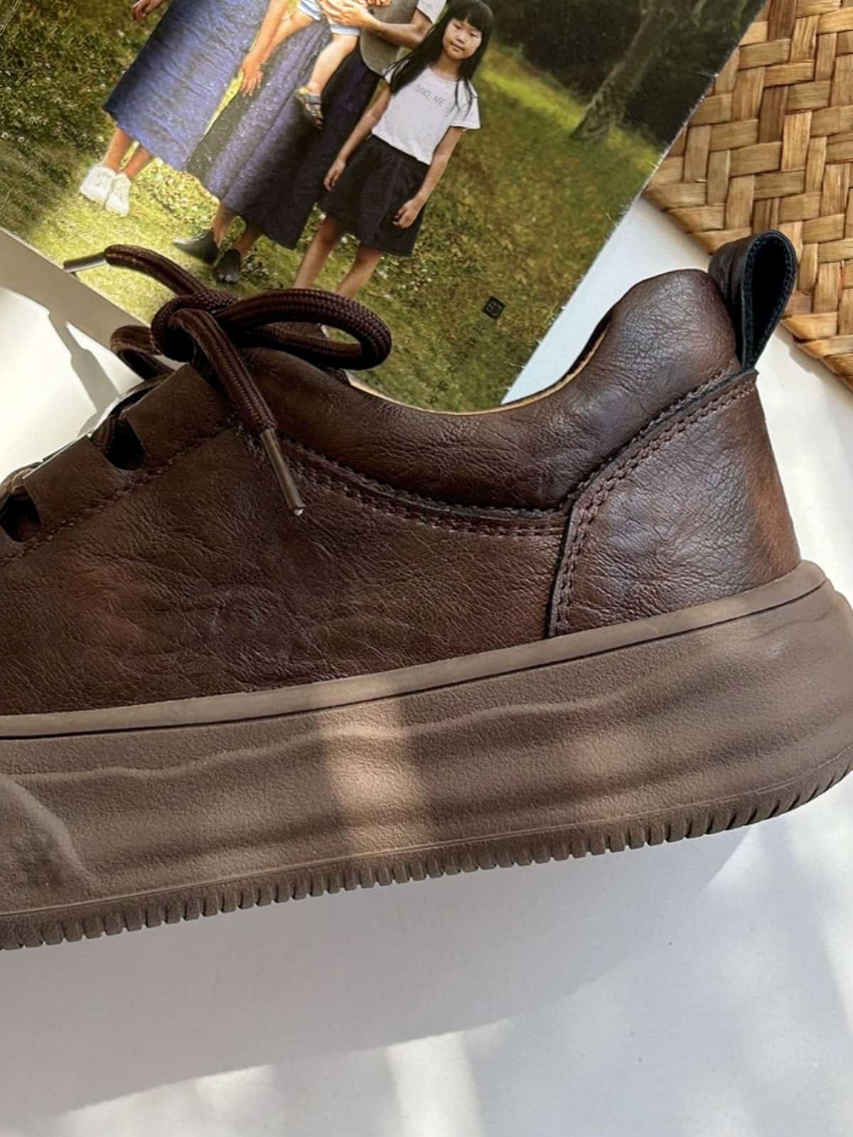 Round head lace-up thick-soled small leather shoes medium heel soft sole trendy cool shoes single shoes women