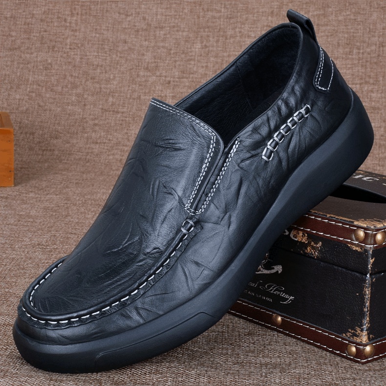 One-pedal handmade leather versatile men's business casual leather shoes breathable and wear-resistant thick-soled large-size shoes