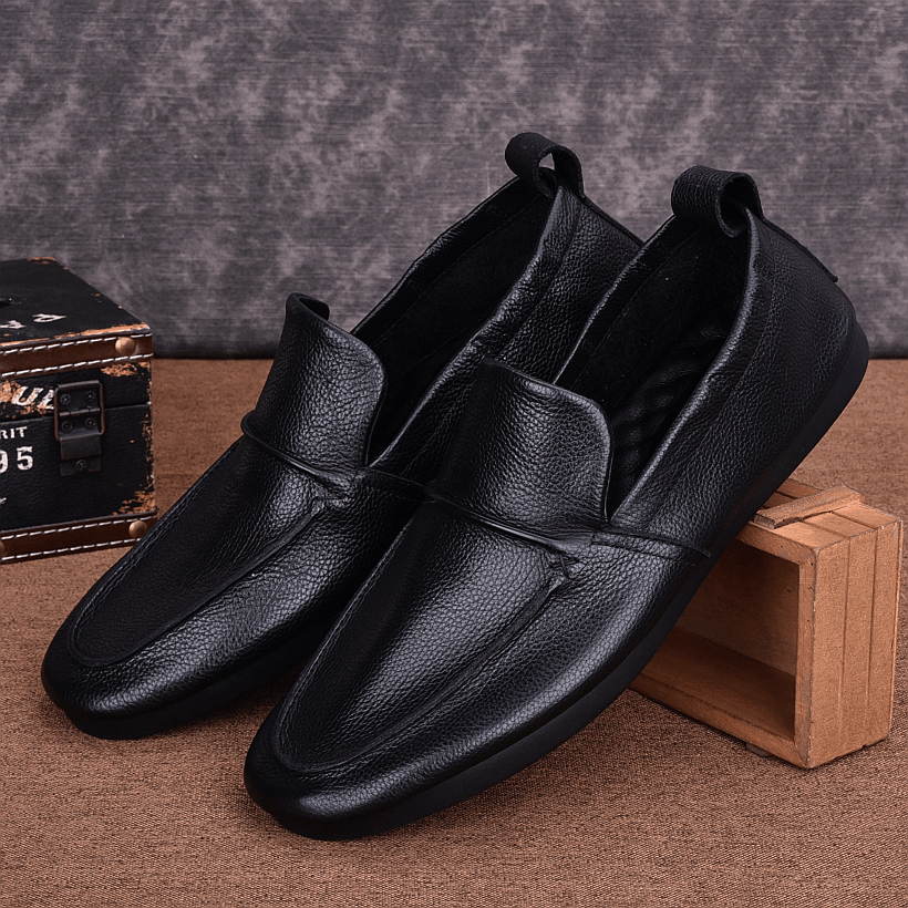 Lazy shoes men's genuine leather single shoes soft cowhide men's casual single-layer leather shoes breathable soft-soled driving shoes