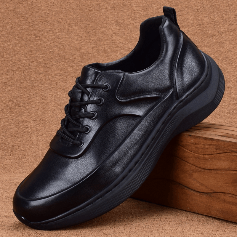Sneakers Men's leather casual leather shoes Solid thick-soled wear-resistant first-layer cowhide lightweight running shoes