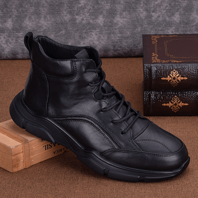 High-top leather shoes men's business leather winter velvet warm cotton shoes non-slip men's casual sports shoes