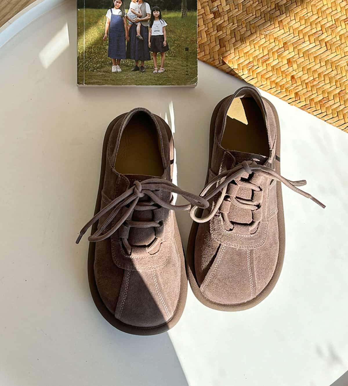 Leather round head lace-up flat shoes spring and summer new soft-soled comfortable single shoes