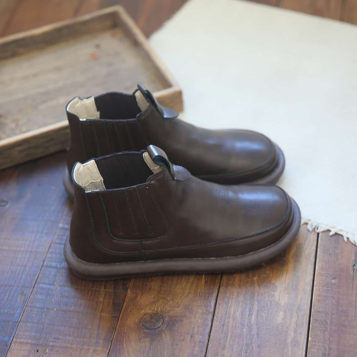 Round Head Flat Bottom Big Head Short Boots Comfortable Low Heel  Boots Women