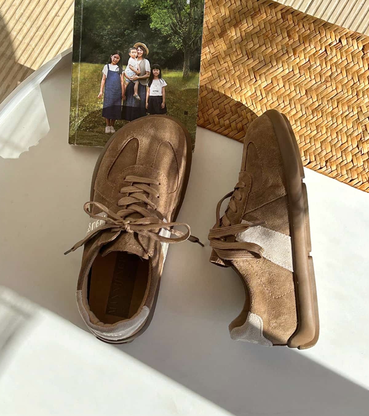 Leather round head strap-up flat-soled German training shoes spring soft-soled comfortable big head shoes