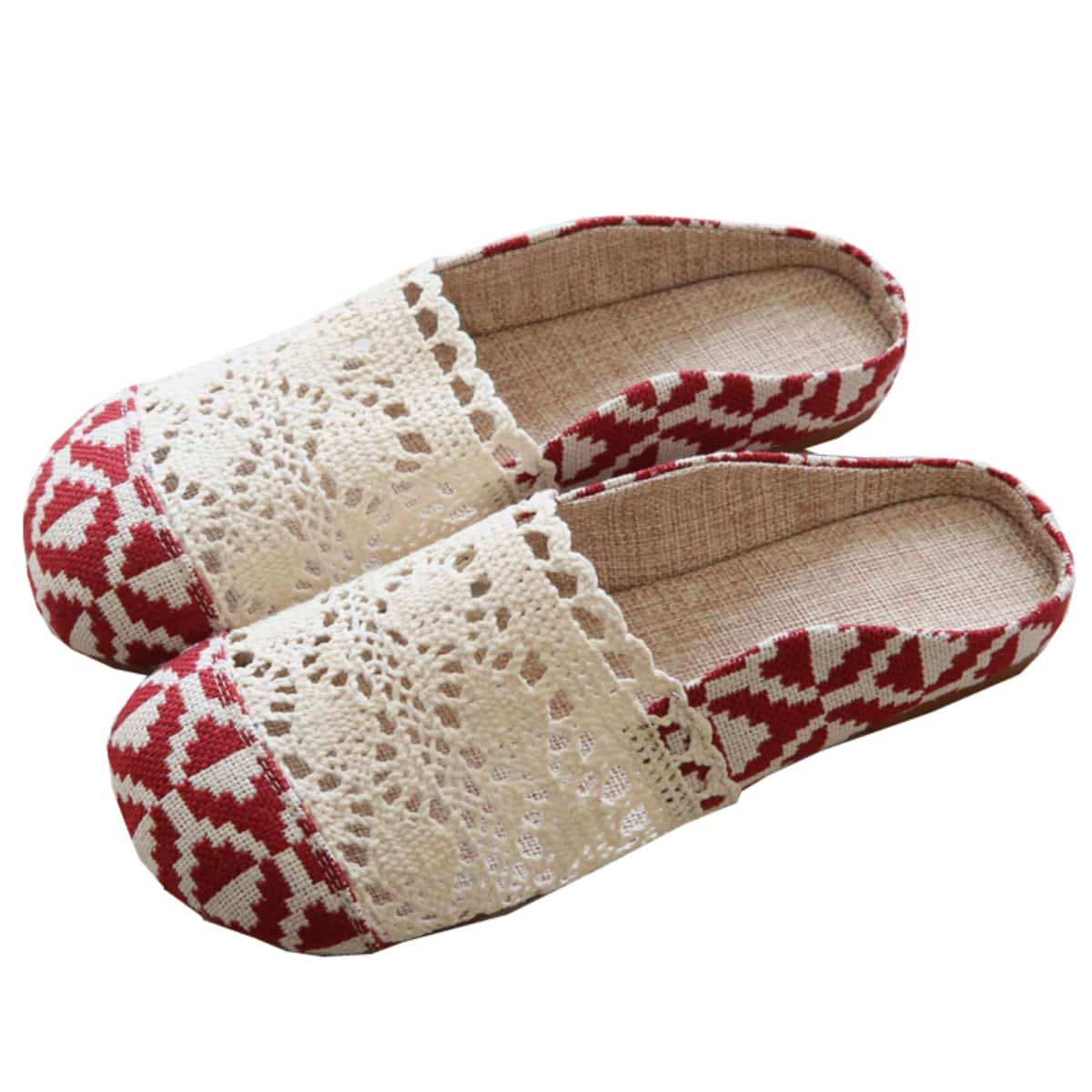 Chic Sen women's hollowed-out baotou flats summer comfortable soft-soled breathable cotton and linen cool slippers women