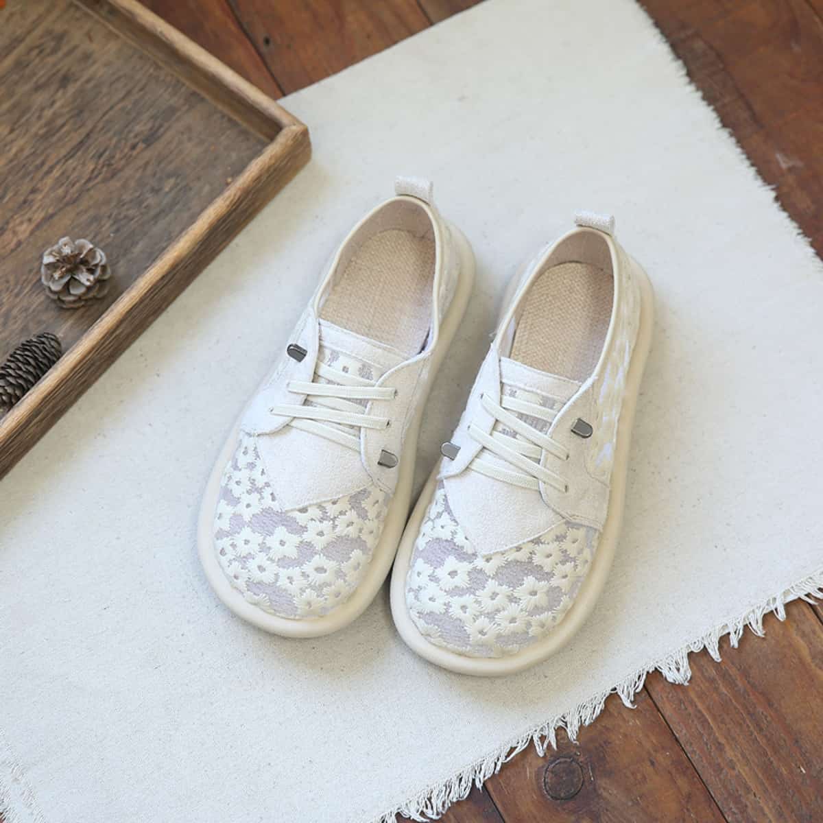 Mesh daisies round head flats summer cotton and linen foot soft-soled mesh shoes single shoes