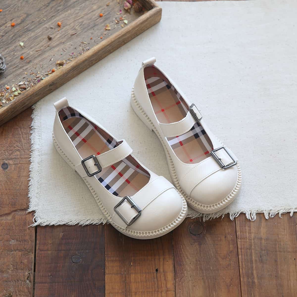 Glossy Baotou Flat Shoes Academy Style Small Leather Shoes French Medium Heel Big Head Sandals Women