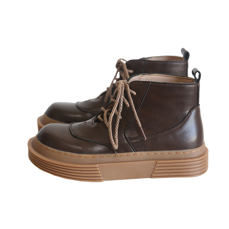 Glossy round head lace-up platform big head shoes short boots Martin boots women