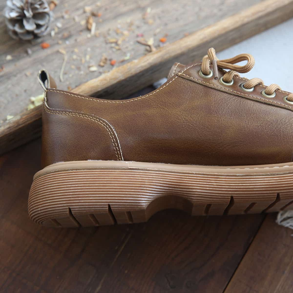 Round head lace-up platform small leather shoes college versatile uniform shoes single shoes women