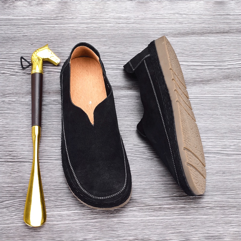 Breathable one-pedal Doudou shoes men's leather soft-soled lazy driving shoes lightweight shock-absorbing casual single-layer leather shoes