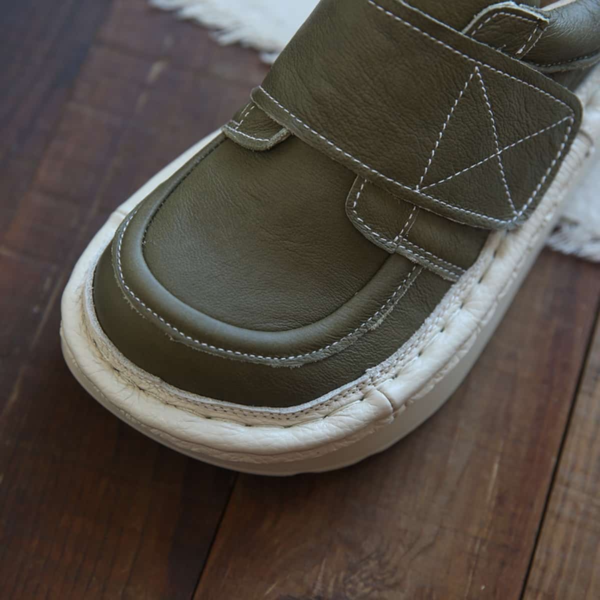 Leather round head platform big head shoes Velcro heightening shoes