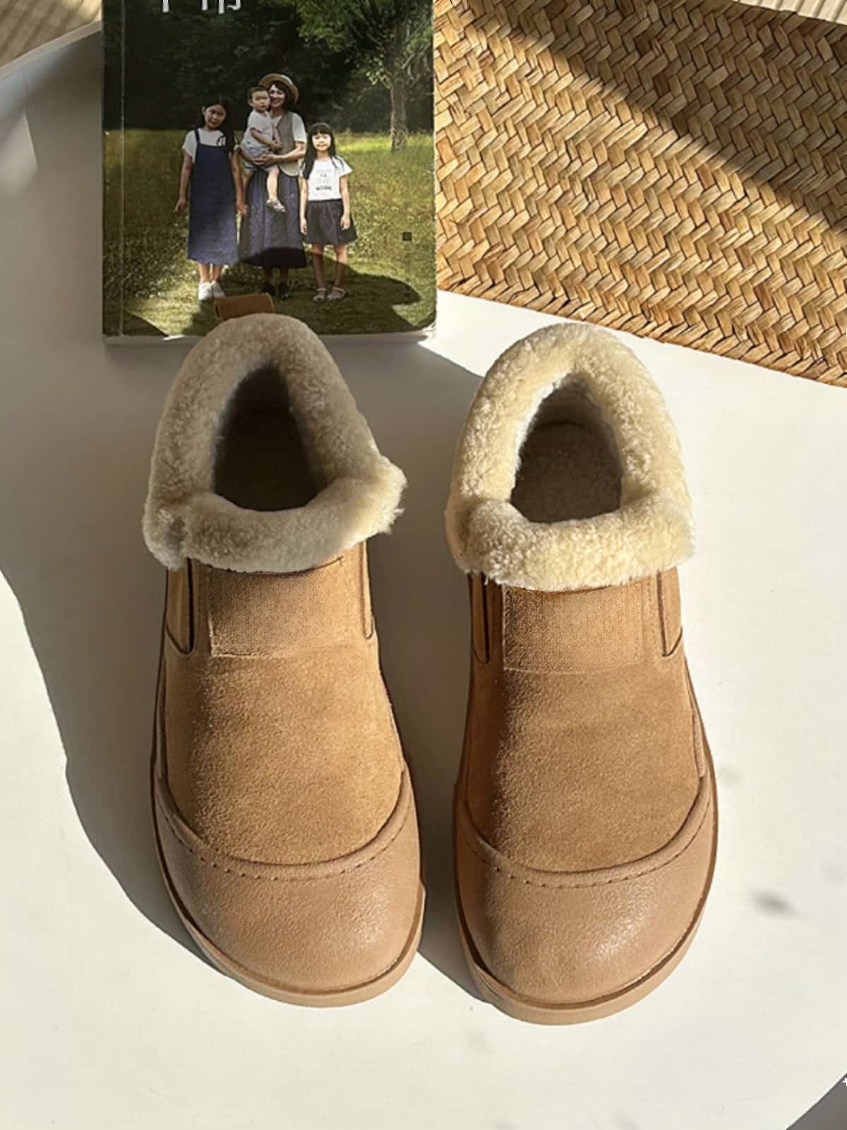 Imitation lamb wool round head thick-soled short boots winter leather warm snow boots