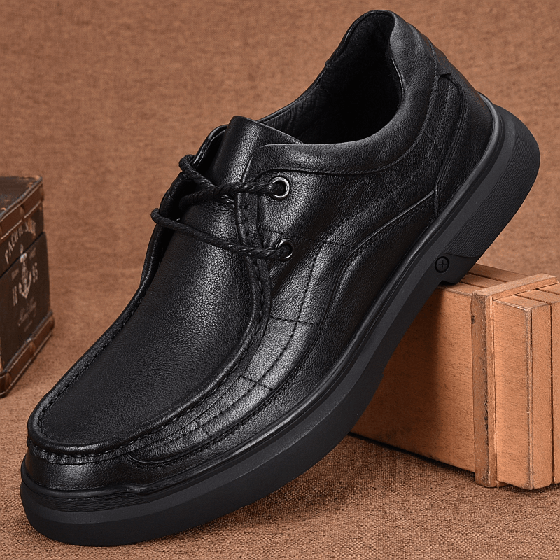 Leather lightweight men's casual leather shoes men's first layer cowhide lace-up thick-soled wide-headed business casual shoes
