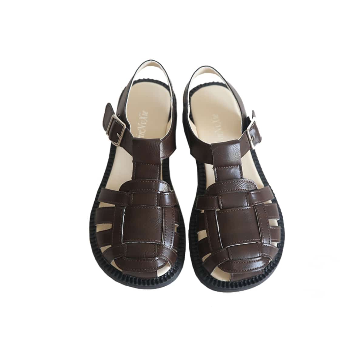 Hollow glossy bag head flat-soled big head shoes summer middle heel French Roman sandals