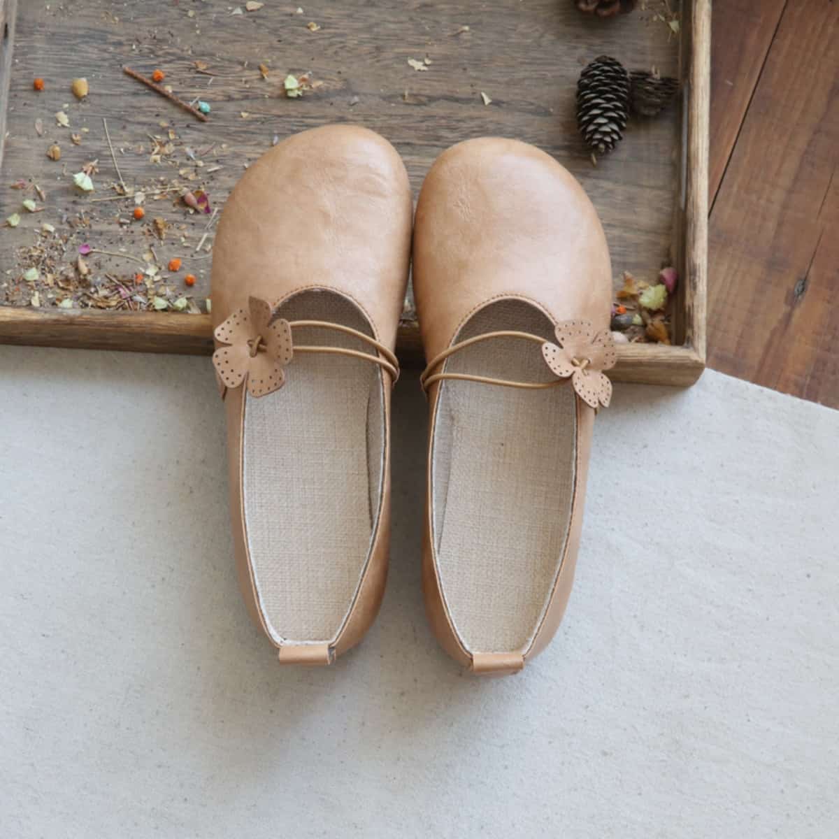 Petal bag head flat shoes cotton and linen handmade comfortable soft sole one foot shallow mouth single shoes