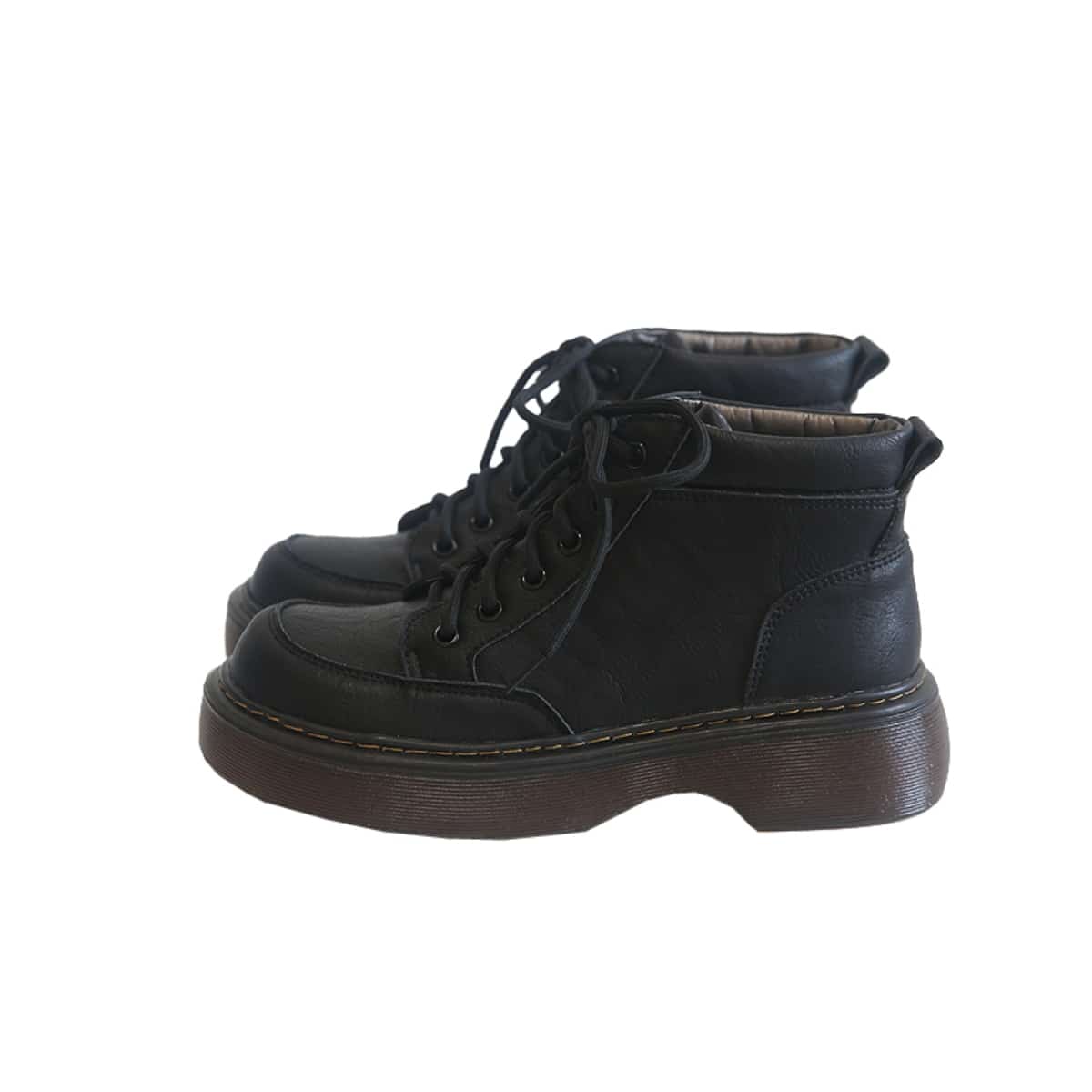 Round head lace-up platform locomotive Martin boots autumn and winter black handsome versatile short boots