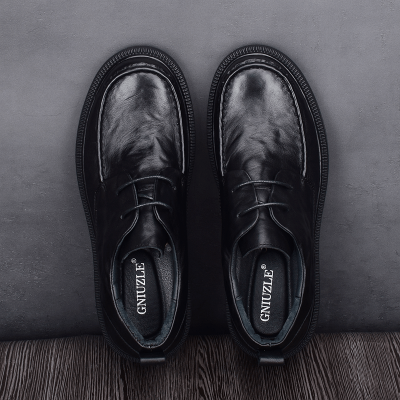 Casual leather shoes men's lace-up round head business first layer cowhide breathable thick sole men's shoes leather soft sole