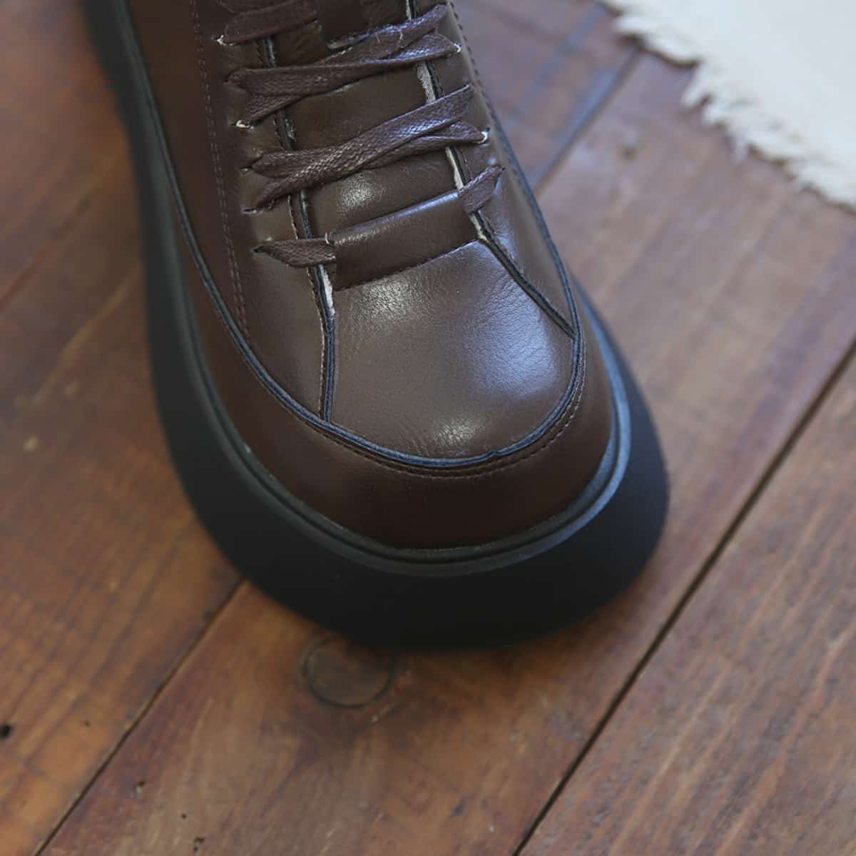 College style round head lace-up thick-soled big-head shoes winter wool mouth velvet black short boots children