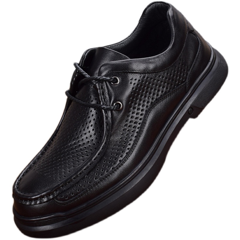 Hollow leather shoes men's genuine leather summer breathable hole shoes first layer cowhide wide head casual business men's shoes