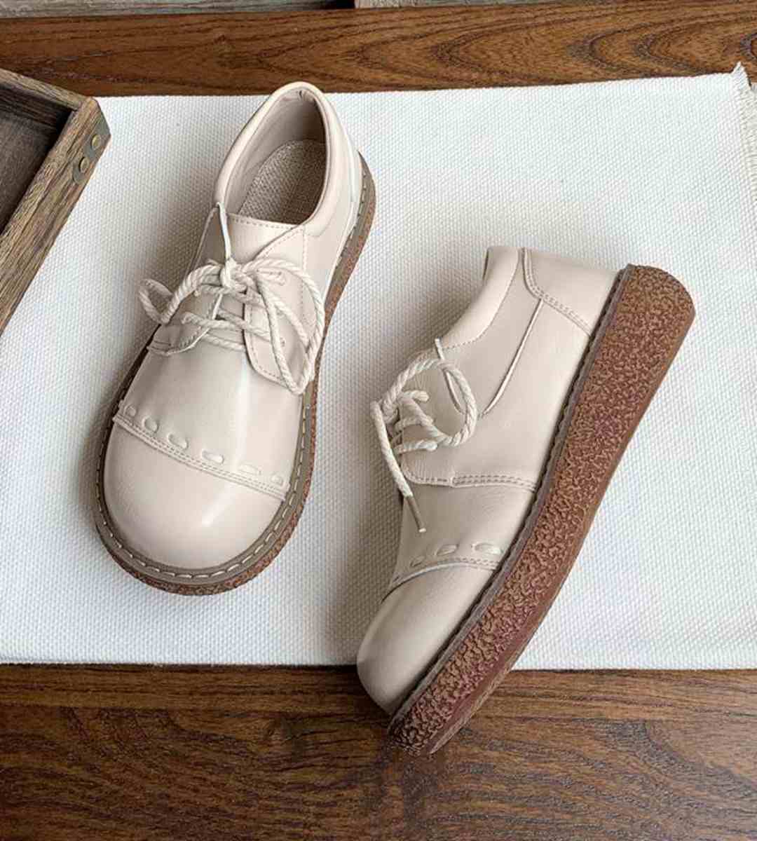 Spring Vintage Leather Round Toe Thick Sole Shoes