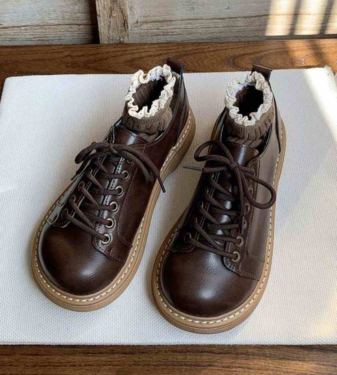 Spring Flat Vintage Leather JK Uniform Shoes Women