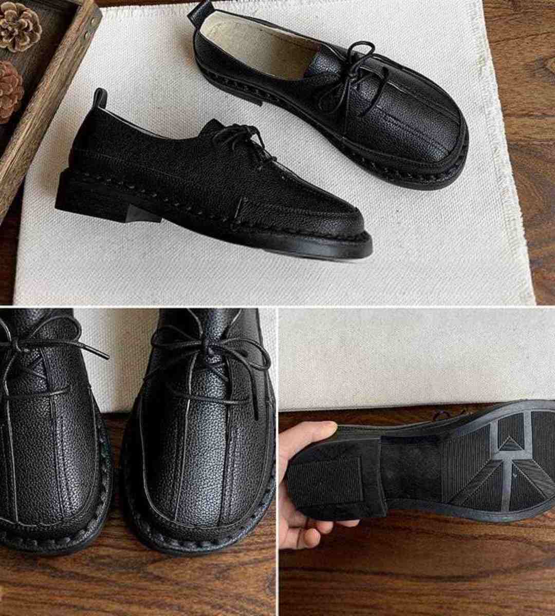 Autumn casual round-toe leather flats for women