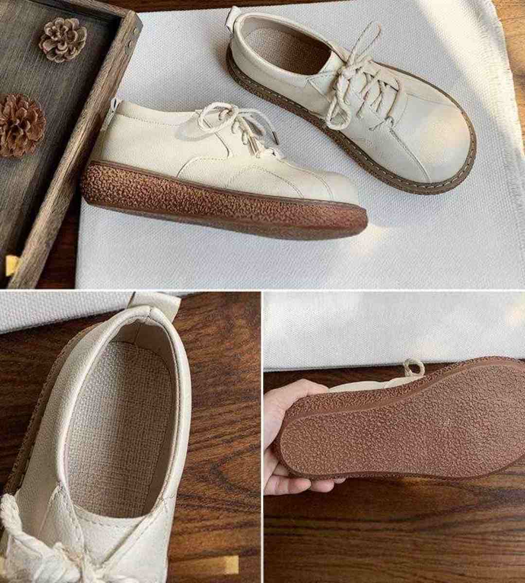 Autumn Lace-up Round-toe Leather Shoes Retro Casual