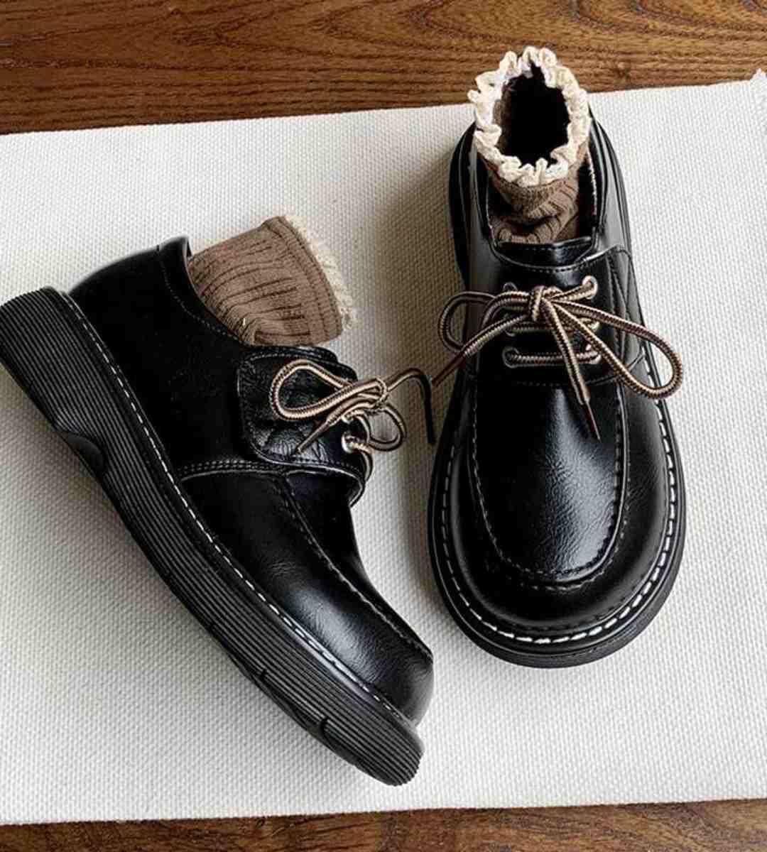 2024 Spring JK Uniform Thick-Soled Flats Leather Women