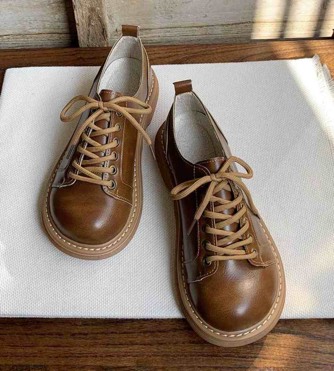 Spring Flat Vintage Leather JK Uniform Shoes Women